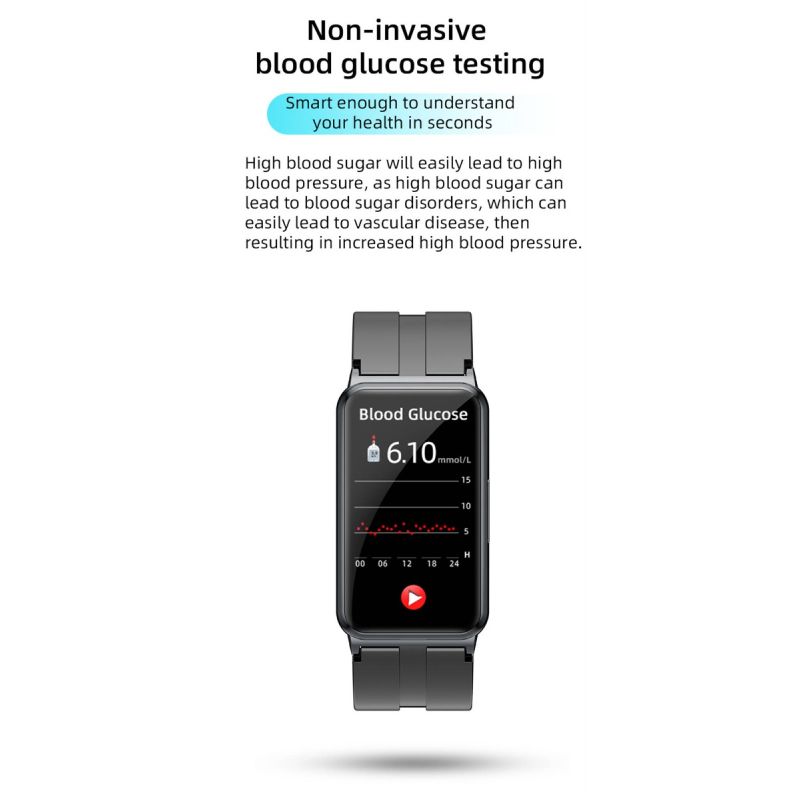 Smartklocka EKG/HRV Pulstemperatur, Fitness Tracker med Icke-Invasiv Blodsocker Mätning, Vattentät, HD-Skärm