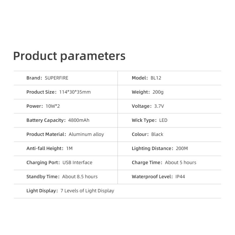 SUPERFIRE BL12 1300LM Cykel Front Light USB Uppladdningsbar 4800mAh LED Strålkastare Cykellampa Cykling