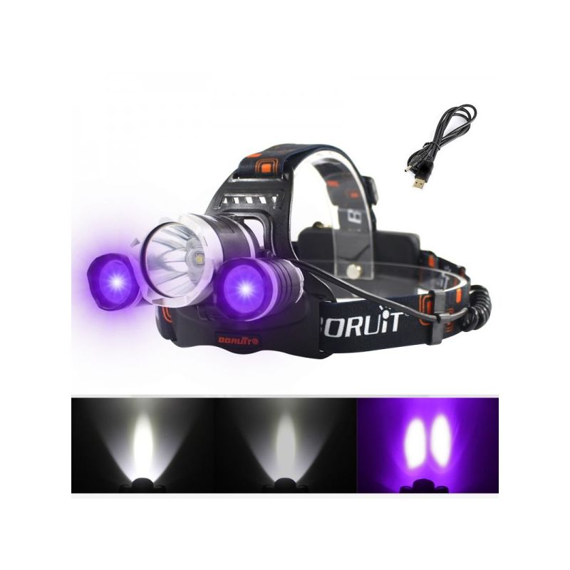 Boruit RJ-3000 LED-strålkastare T6 vitljus LED-huvudlampa vattentät hållbar utomhusbelysning för äventyr