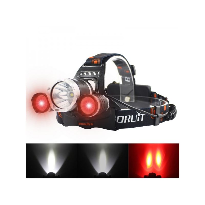 Boruit RJ-3000 LED-strålkastare T6 vitljus LED-huvudlampa vattentät hållbar utomhusbelysning för äventyr