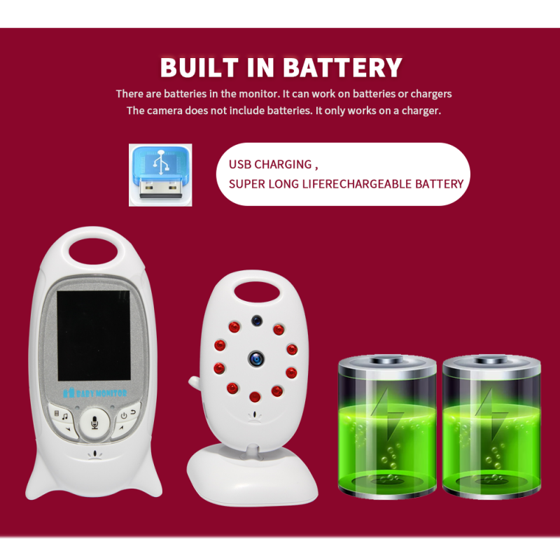 VB601 2.4G trådlös videobabyvakt med tvåvägskommunikation IR LED nattsyn bärbar babysäkerhetsenhet