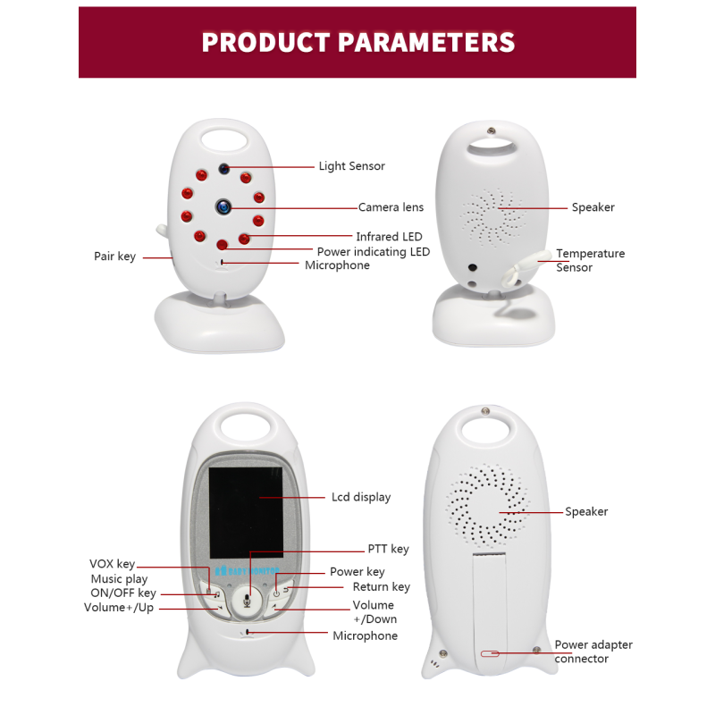 VB601 2.4G trådlös videobabyvakt med tvåvägskommunikation IR LED nattsyn bärbar babysäkerhetsenhet