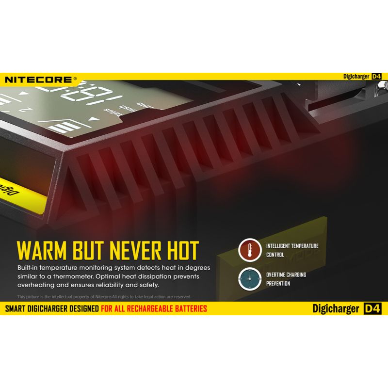 Nitecore D4 Digicharger LCD-skärm avancerad batteriladdare för Li-ion 18650 och NiMH med säkerhetsfunktioner