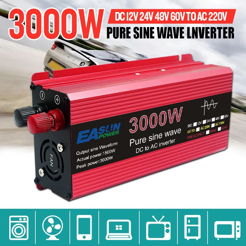 Mångsidig Pure Sine Wave Inverter 3000W DC 12V 24V Energilösning för Känslig Elektronik och Ladda Enheter