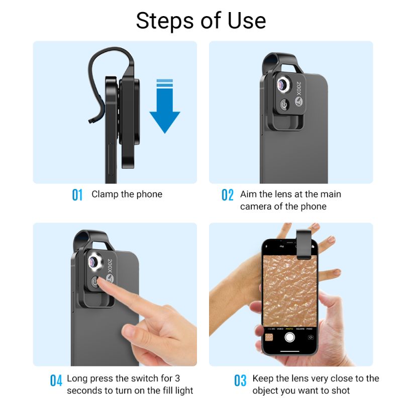 Upptäck naturen med APEXEL 200X mikroskoplins till smartphones med LED-ljus för mobilfotografering och detaljerad inspektion