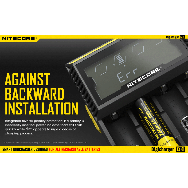 Nitecore D4 Digicharger LCD-skärm avancerad batteriladdare för Li-ion 18650 och NiMH med säkerhetsfunktioner