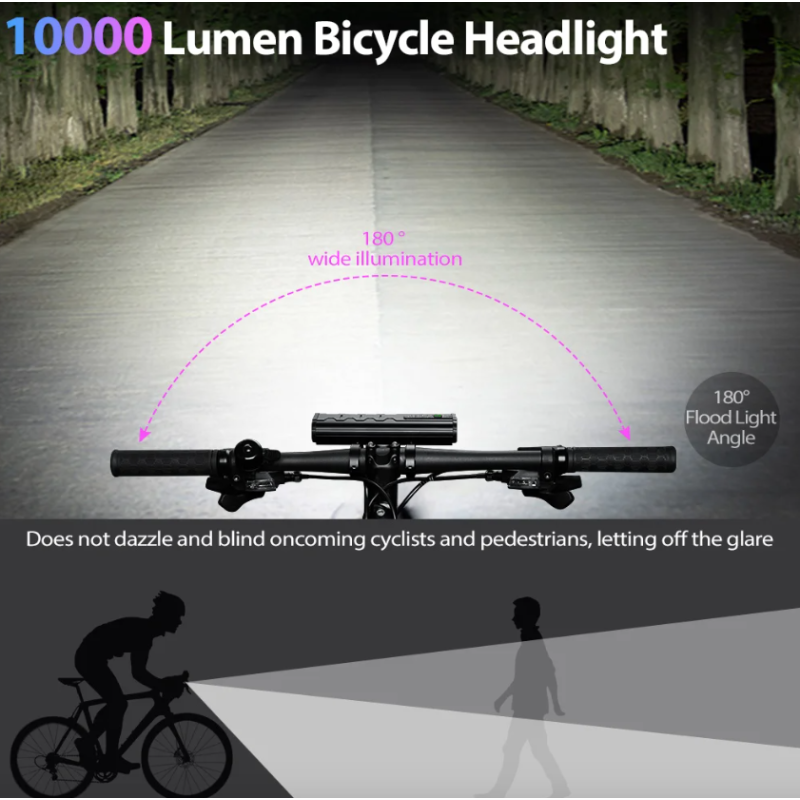 NITEBEAM Cykelljus 10000 Lumen Vattentät För MTB och Vägcykling Cykeltillbehör Med USB-laddning och Aluminium