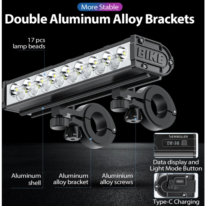 NITEBEAM Cykelljus 10000 Lumen Vattentät För MTB och Vägcykling Cykeltillbehör Med USB-laddning och Aluminium