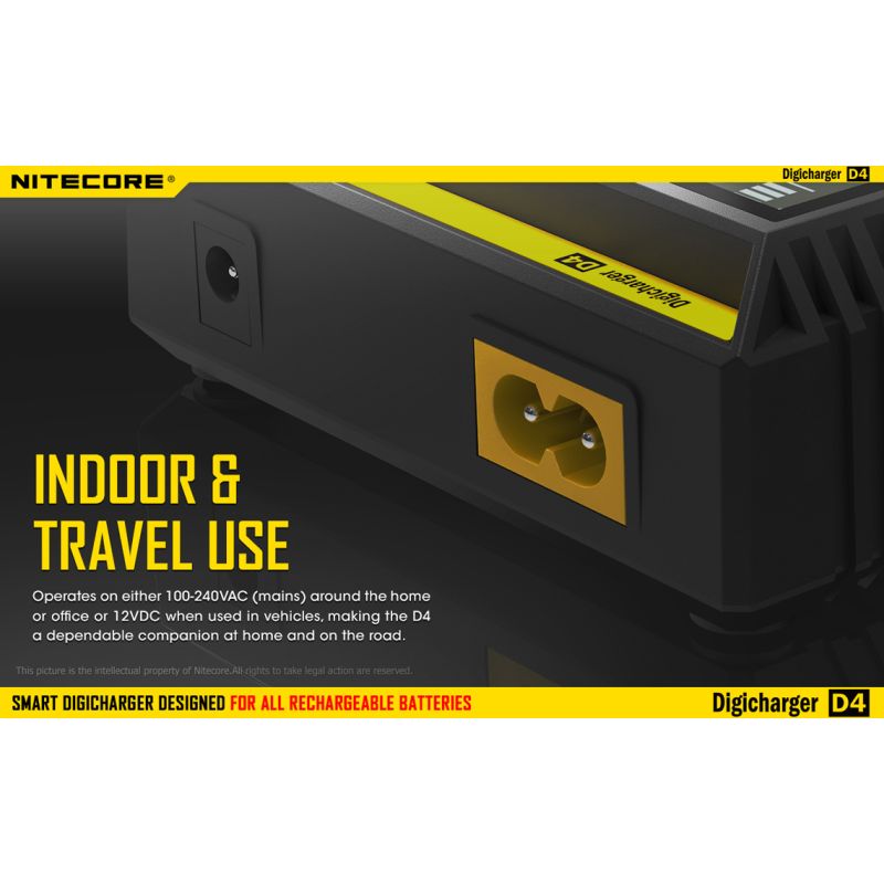 Nitecore D4 Digicharger LCD-skärm avancerad batteriladdare för Li-ion 18650 och NiMH med säkerhetsfunktioner