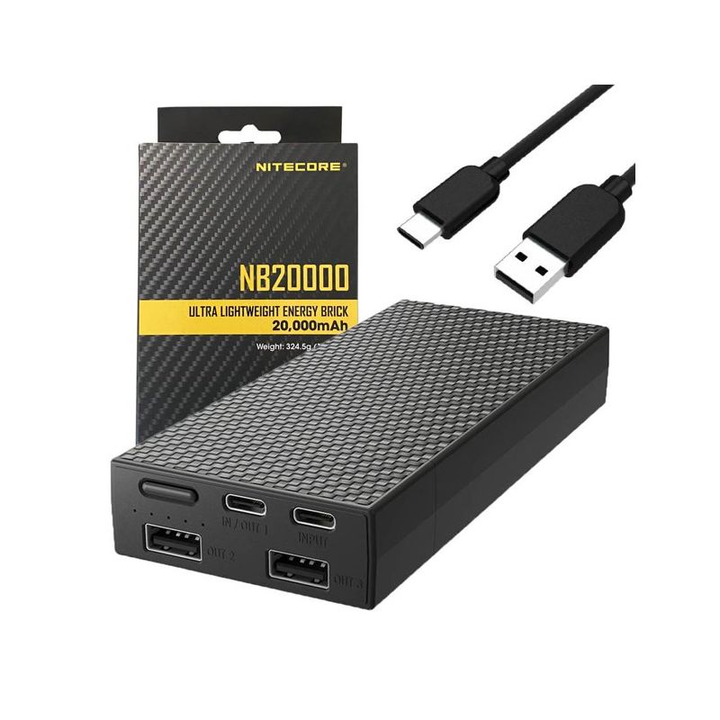 Nitecore NB20000 robust powerbank 20000mAh med QC snabbladdning USB USB-C lättviktig mobil kraftlösning