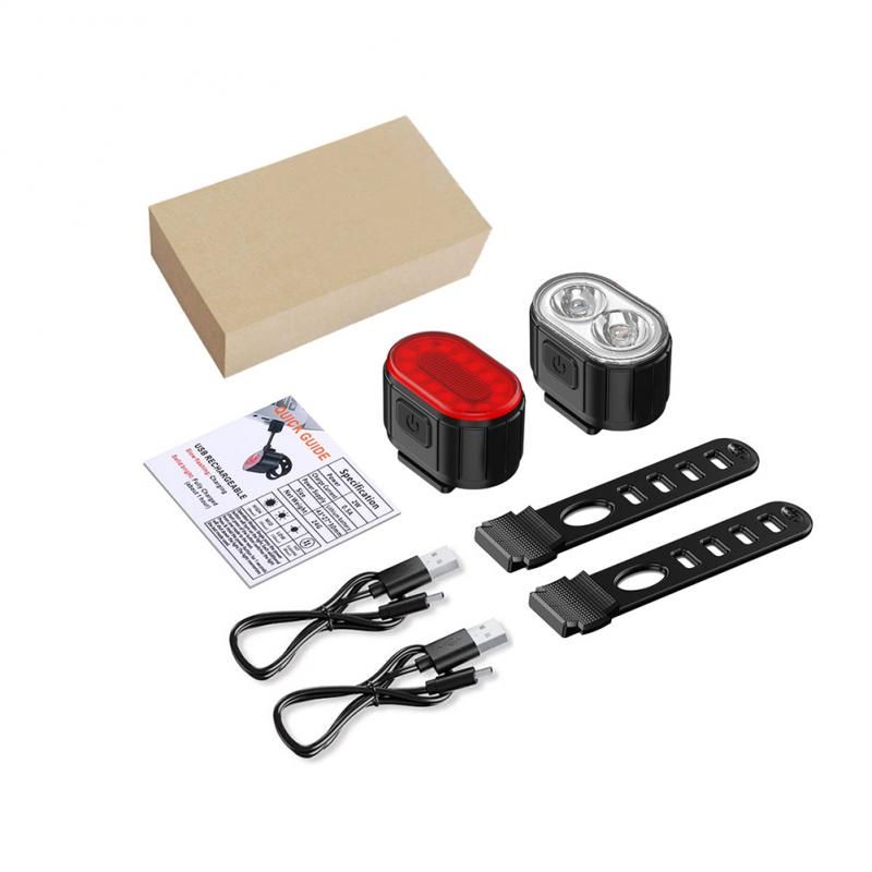 USB-uppladdningsbara vattentäta cykelljus för säker cykling med vit framljus röd baklykta flera belysningslägen