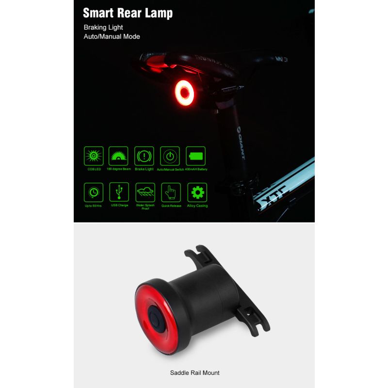 Xlite100 Intelligent cykeltackljus för ökad cykelsynlighet säkerhetsutrustning USB uppladdningsbar cykeltillbehör