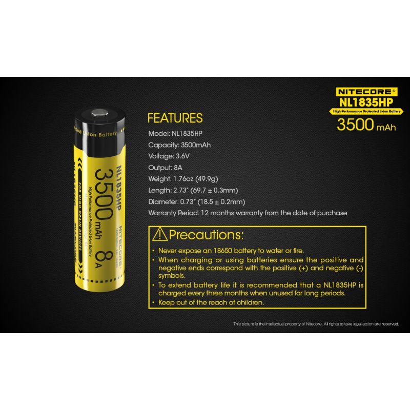 Nitecore NL1835HP 3500mAh högpresterande 18650 batteri för pålitlig och långvarig portabel energi