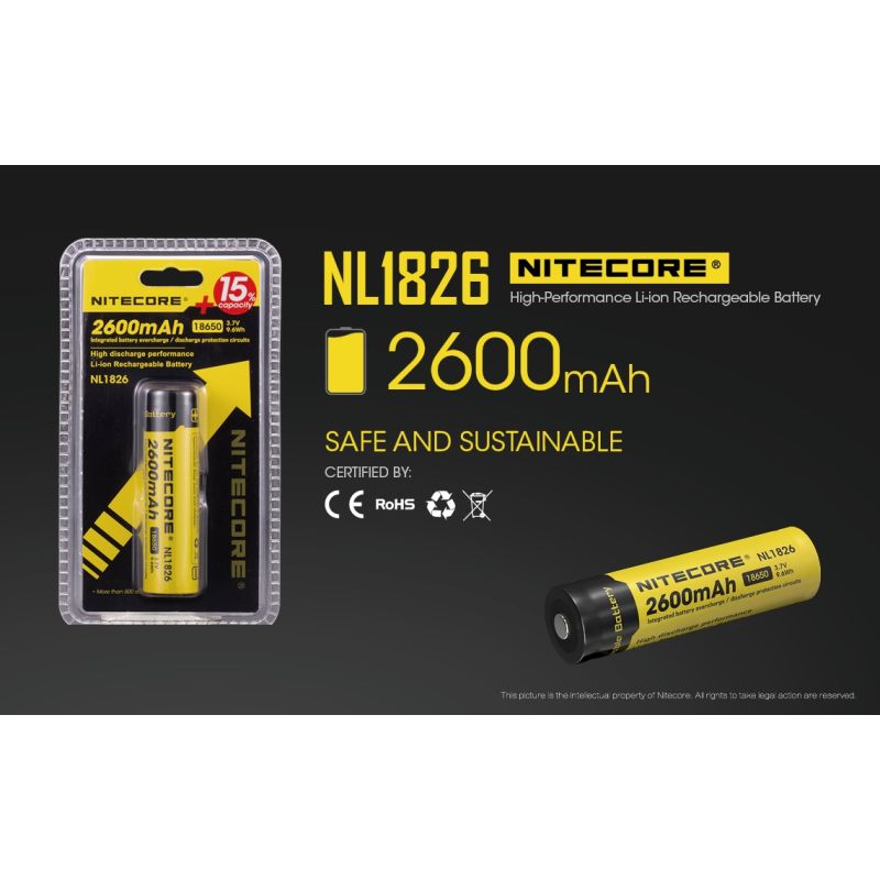 Nitecore 18650 2600mAh Li-ion batteri uppladdningsbart ficklampsbatteri hållbar och pålitlig energikälla