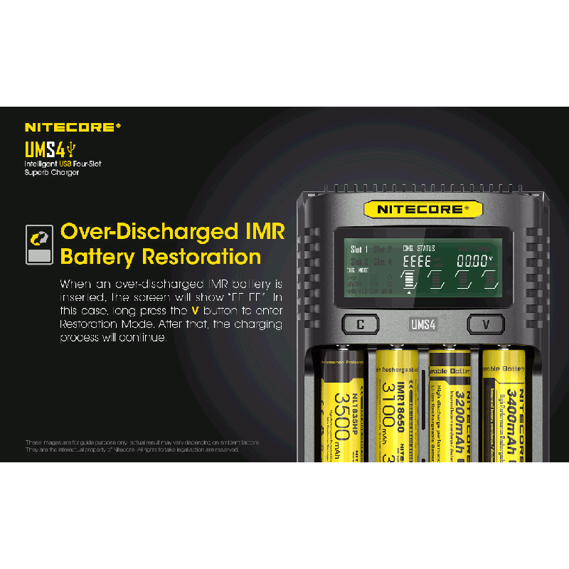 Upptäck Nitecore UMS4 intelligent USB fyrslottladdare 18650-26650 batterier smart laddning kompakt design