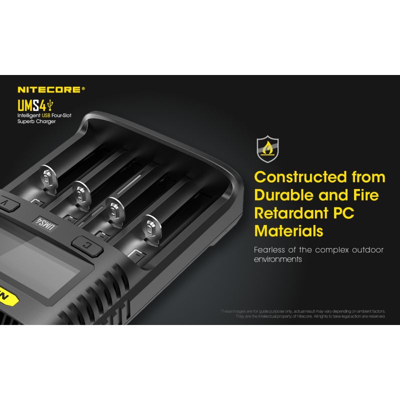 Upptäck Nitecore UMS4 intelligent USB fyrslottladdare 18650-26650 batterier smart laddning kompakt design