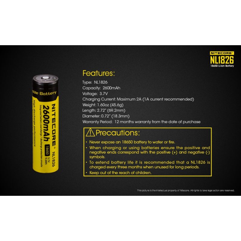 Nitecore 18650 2600mAh Li-ion batteri uppladdningsbart ficklampsbatteri hållbar och pålitlig energikälla
