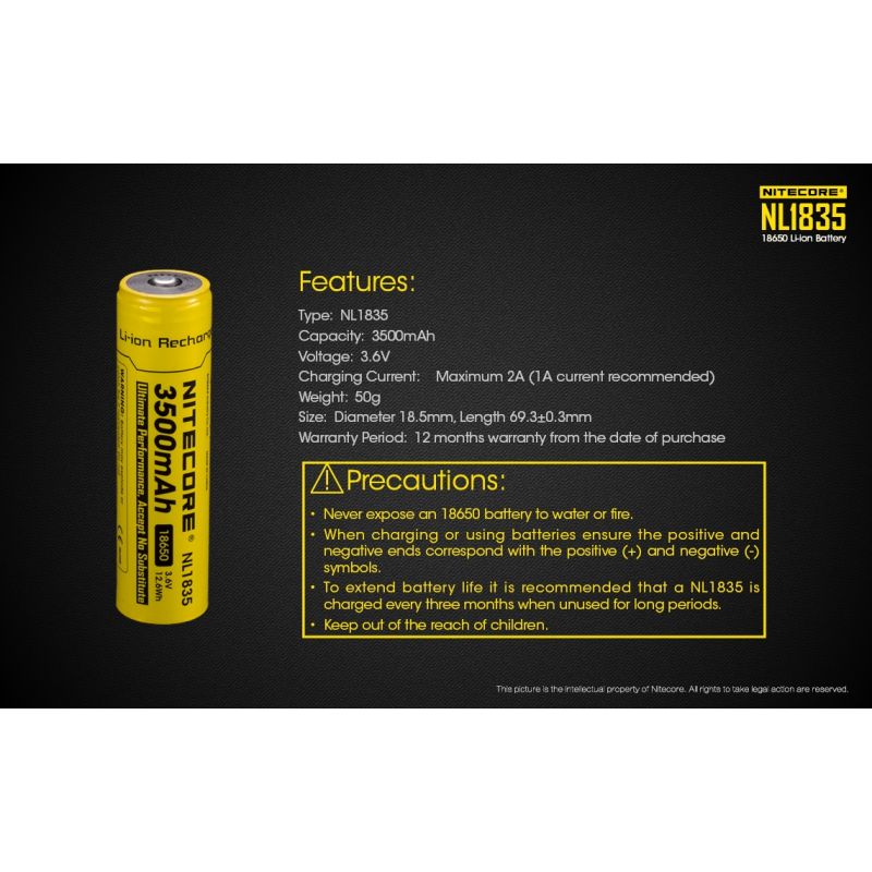 Nitecore 18650 NL1835 3500mAh Li-ion Batteri Hög Kapacitet Långvarig Tillförlitlig Prestanda Ficklampsbatteri
