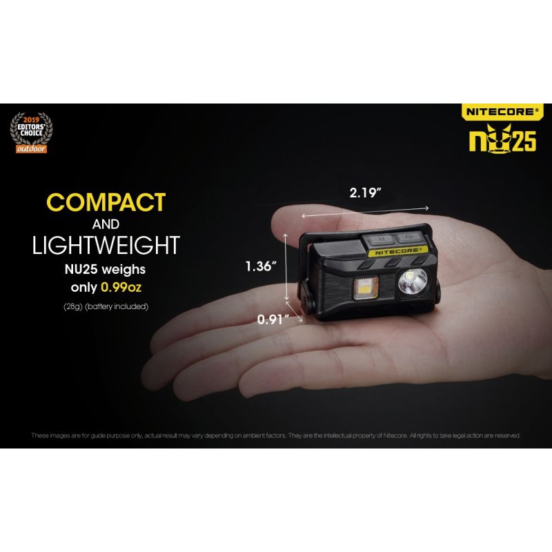 Nitecore NU25 lättviktig uppladdningsbar pannlampa 360 lumen med XP-G2 S3 LED och mikro USB laddning