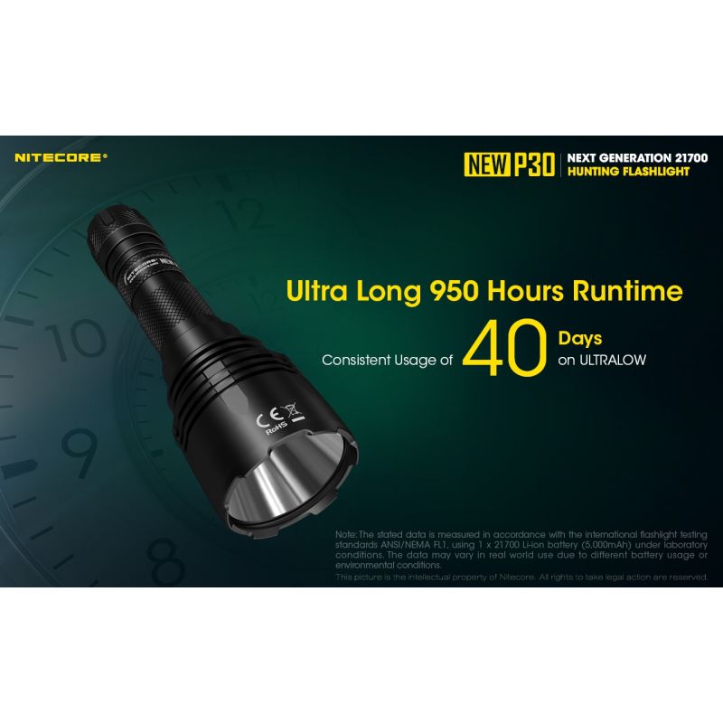 Nitecore P30 XP-L HI V3 LED-ficklampa 1000 lumen 618 m stråle kompakt och hållbar utomhusficklampa