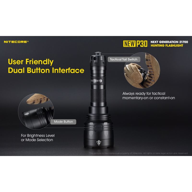 Nitecore P30 XP-L HI V3 LED-ficklampa 1000 lumen 618 m stråle kompakt och hållbar utomhusficklampa