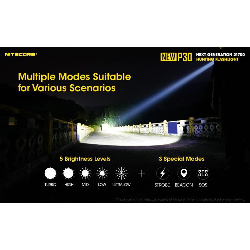 Nitecore P30 XP-L HI V3 LED-ficklampa 1000 lumen 618 m stråle kompakt och hållbar utomhusficklampa