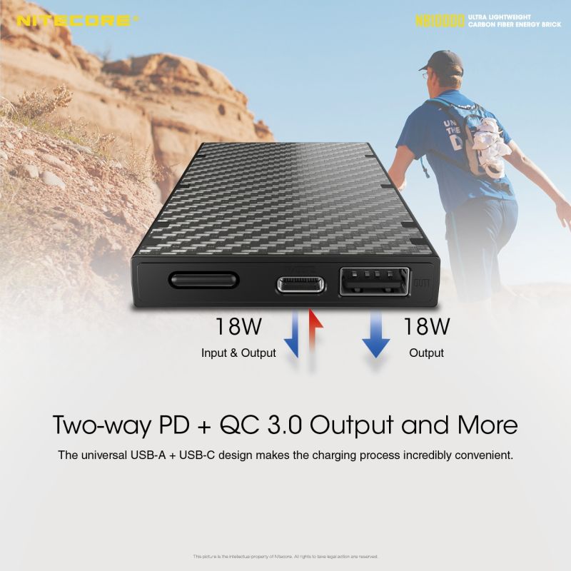 NITECORE NB10000 lättvikt powerbank 10000mAh snabbladdning USB USB-C för iPhone 11 Samsung S10 reseaccessoar