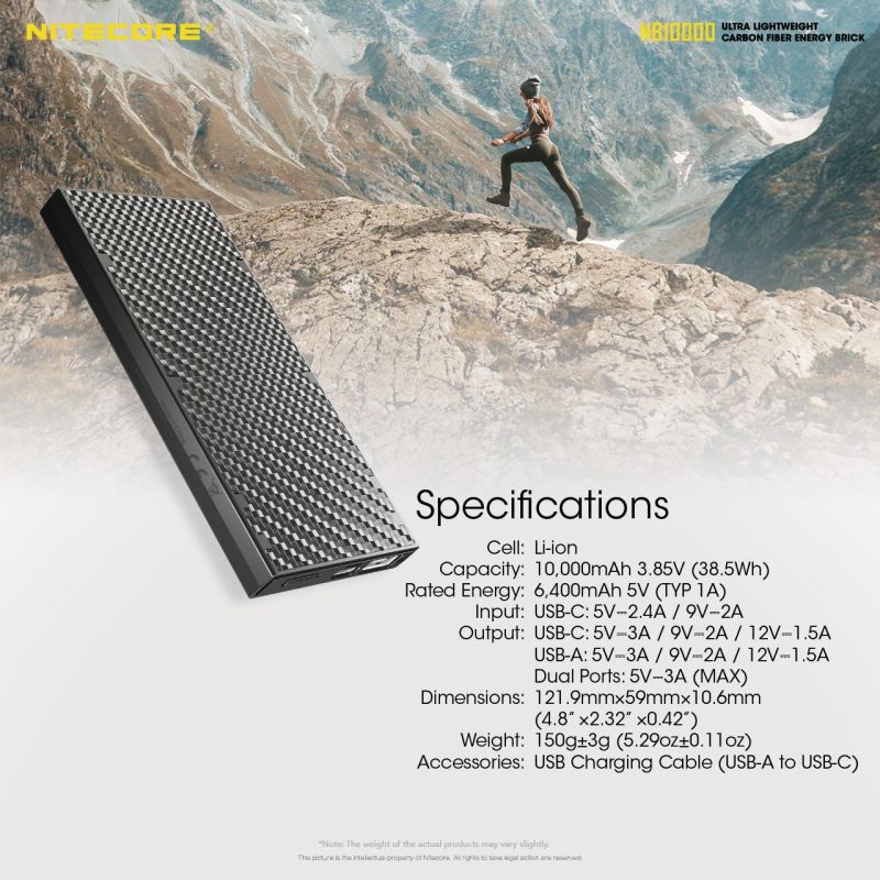 NITECORE NB10000 lättvikt powerbank 10000mAh snabbladdning USB USB-C för iPhone 11 Samsung S10 reseaccessoar