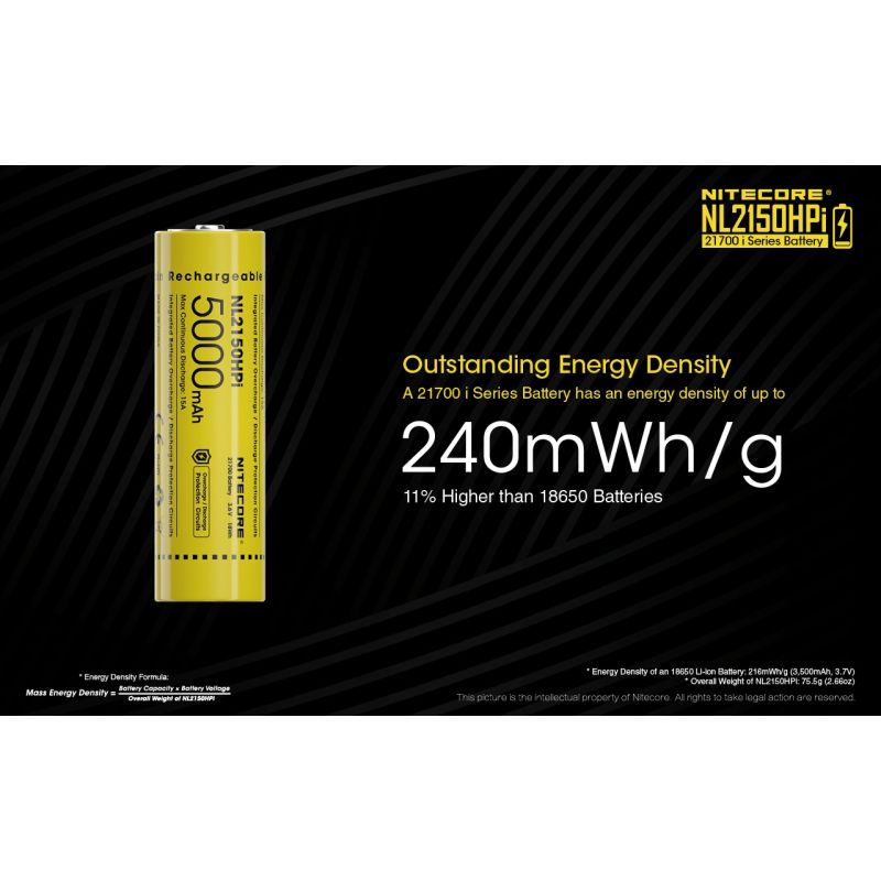 NITECORE NL2150HPI 5000mAh 3.6V Li-ion högprestanda uppladdningsbart batteri för elektroniska enheter och ficklampor