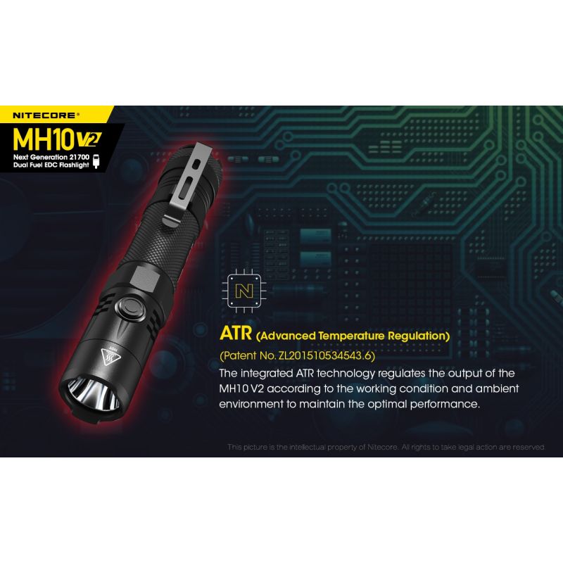 Nitecore MH10 V2 LED ficklampa 1200 lumen kompakt design USB-C laddning hållbar och mångsidig utomhusficklampa