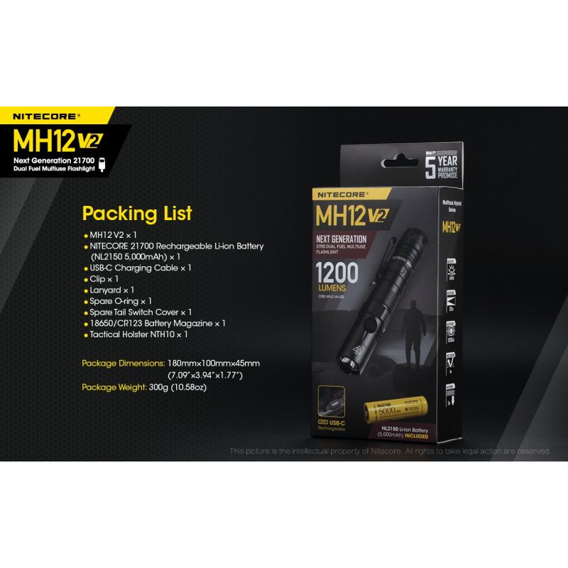 Upptäck Nitecore MH12 V2 XP-L2 V6 LED-ficklampa 1200 lumen idealisk för utomhusbelysning och äventyrsutflykter