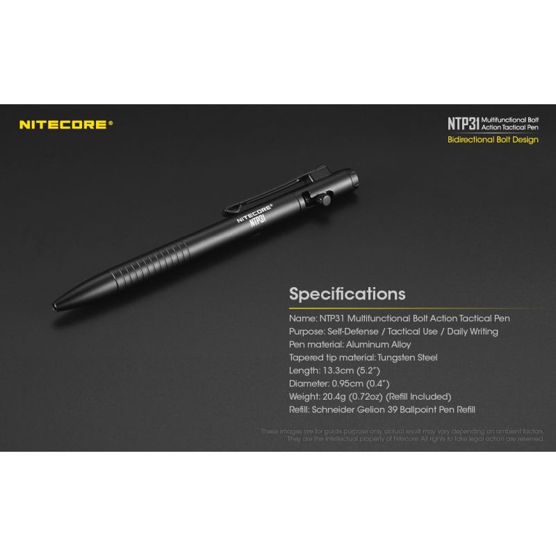 NITECORE NTP31 multifunktionell bult-action aluminiumlegering penna med glasbrytare och hållbar konstruktion