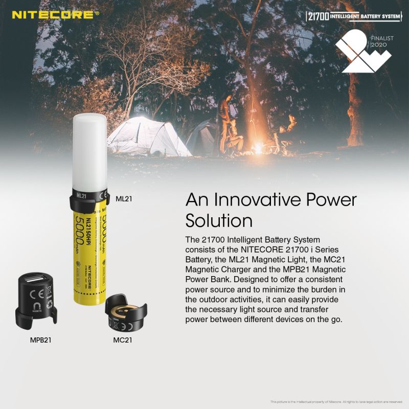 Upplev NITECORE 21700 intelligenta batterisystem ML21 magnetlampa och MPB21 magnetisk power bank 5000mAh batteri