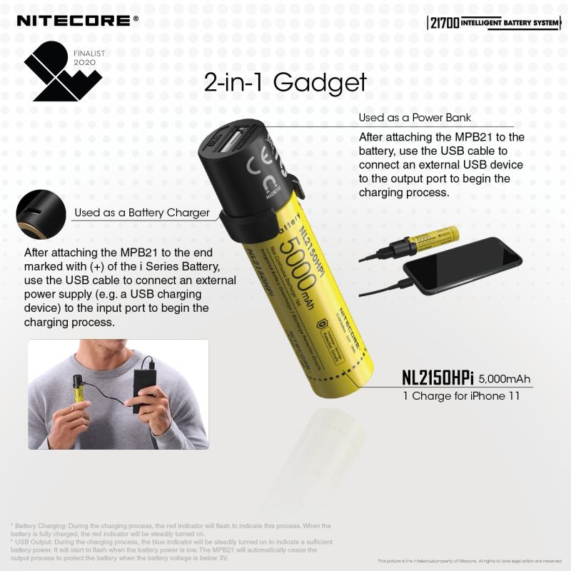 Upplev NITECORE 21700 intelligenta batterisystem ML21 magnetlampa och MPB21 magnetisk power bank 5000mAh batteri