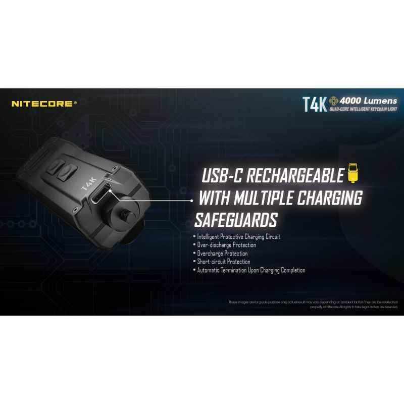 Nitecore T4K kraftfull portabel nyckelring ficklampa 4000 lumen XP-L2 V6 LEDs USB-C laddning pålitlig utomhusutrustning