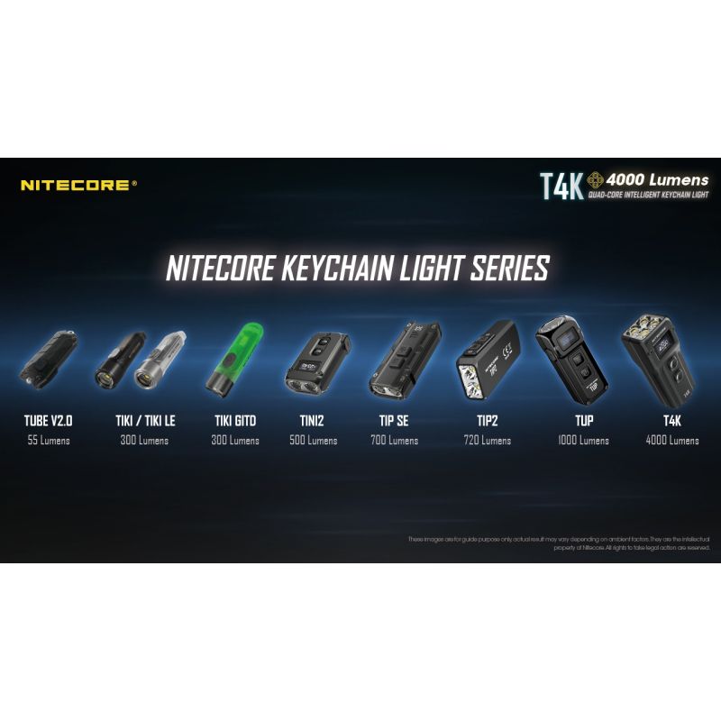 Nitecore T4K kraftfull portabel nyckelring ficklampa 4000 lumen XP-L2 V6 LEDs USB-C laddning pålitlig utomhusutrustning
