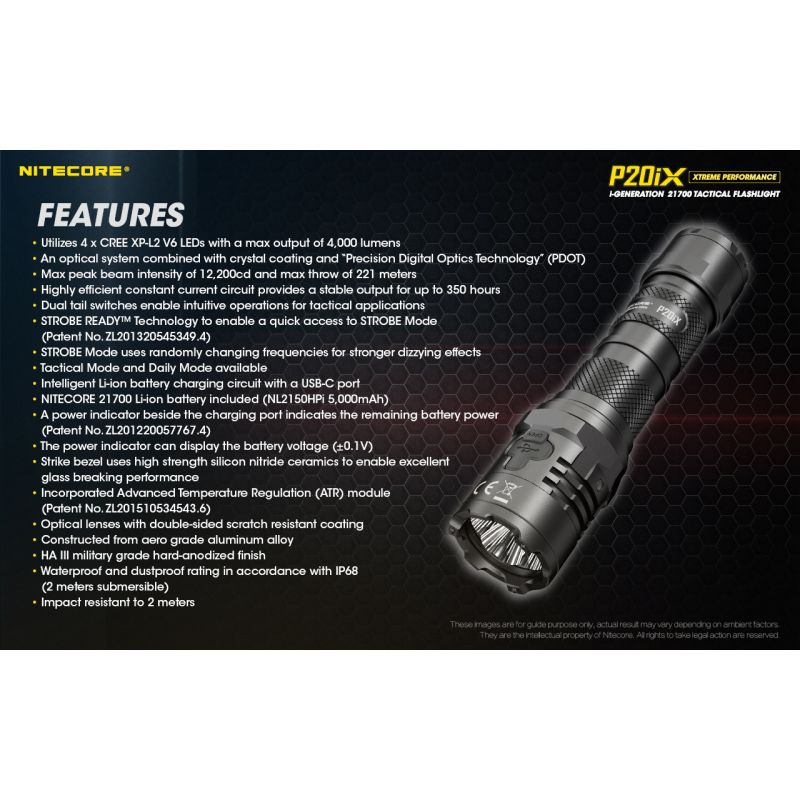 Nitecore P20iX taktisk ficklampa 4000 lumen med XP-L2 V6 LED USB-C portabel och slitstark för camping