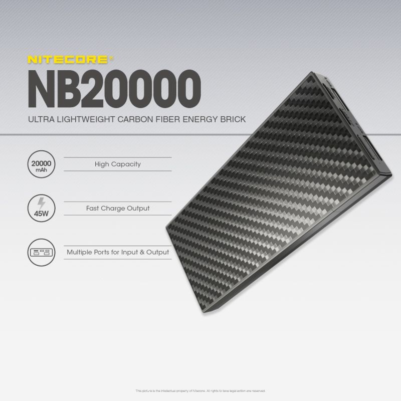 Nitecore NB20000 robust powerbank 20000mAh med QC snabbladdning USB USB-C lättviktig mobil kraftlösning