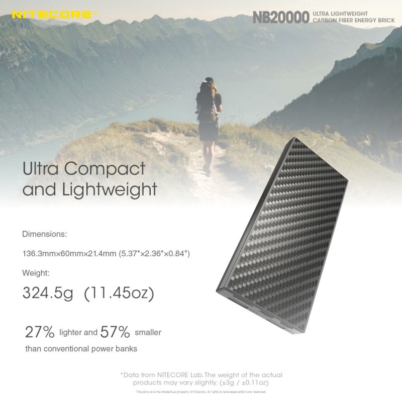 Nitecore NB20000 robust powerbank 20000mAh med QC snabbladdning USB USB-C lättviktig mobil kraftlösning