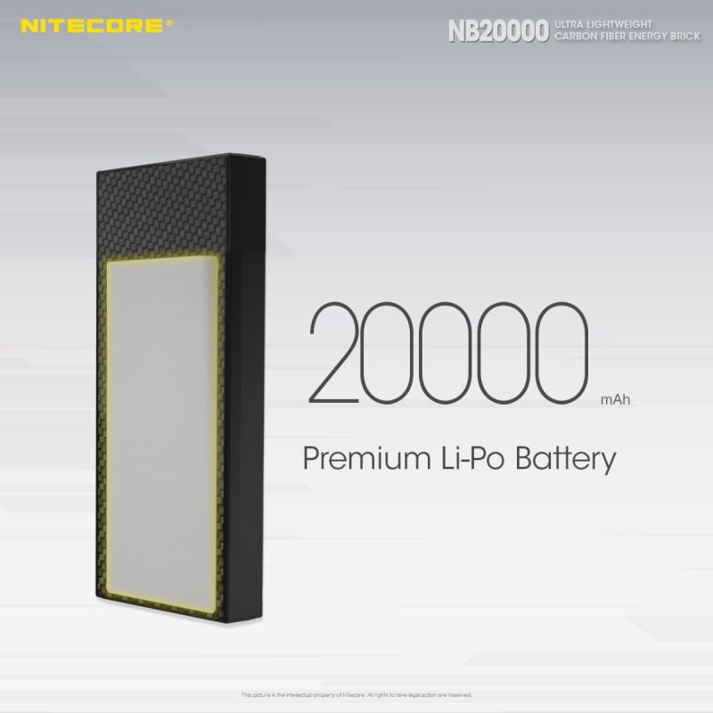 Nitecore NB20000 robust powerbank 20000mAh med QC snabbladdning USB USB-C lättviktig mobil kraftlösning