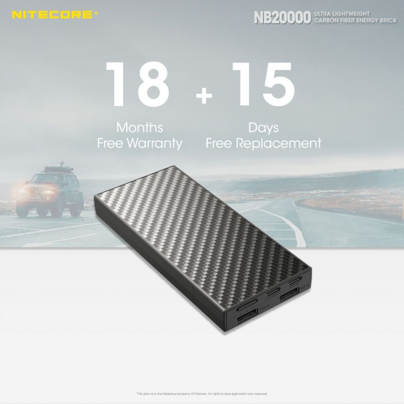 Nitecore NB20000 robust powerbank 20000mAh med QC snabbladdning USB USB-C lättviktig mobil kraftlösning