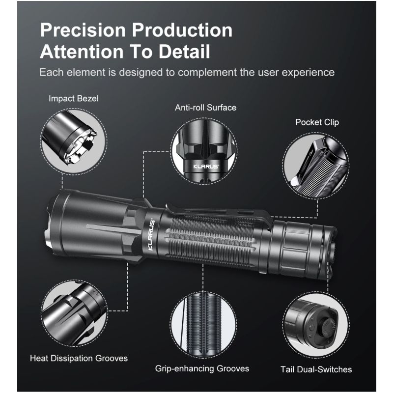 Klarus XT11GT PRO V2.0 med Luminus SST-70 hög lumen ficklampa 3300 lumen USB-C uppladdningsbar nödficklampa