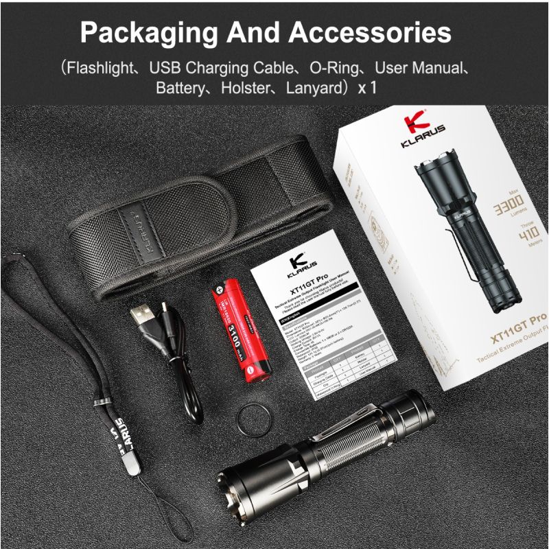 Klarus XT11GT PRO V2.0 med Luminus SST-70 hög lumen ficklampa 3300 lumen USB-C uppladdningsbar nödficklampa