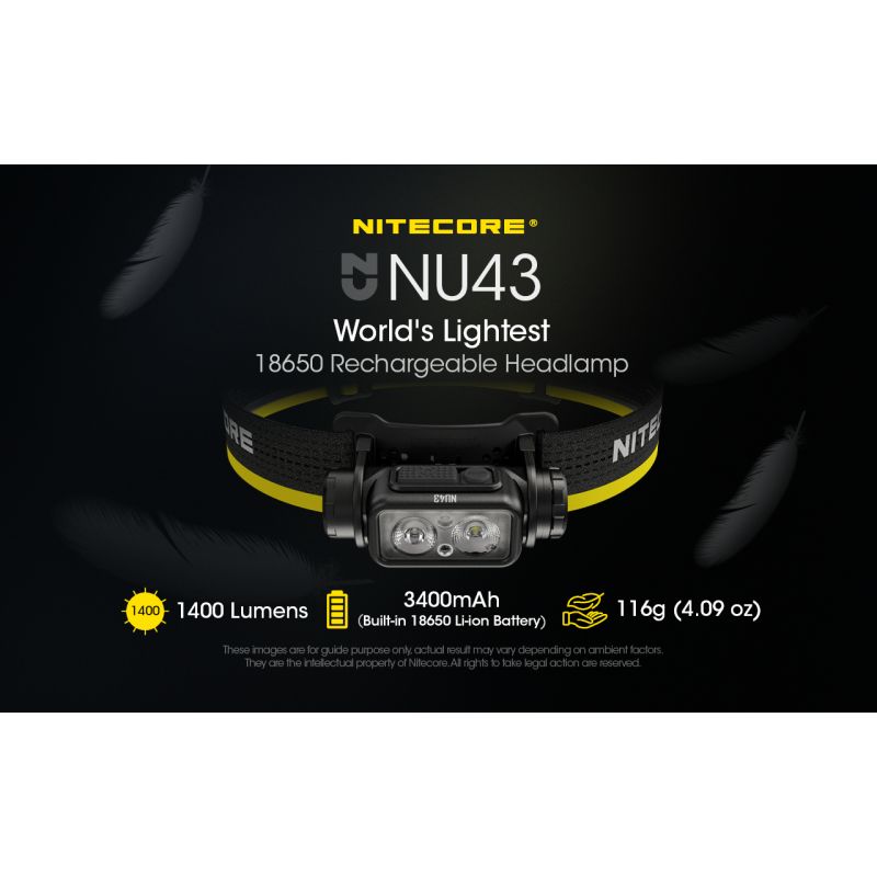 NITECORE NU43 uppladdningsbar pannlampa 1400 lumen lång batteritid perfekt för vandring utomhuscamping fiske