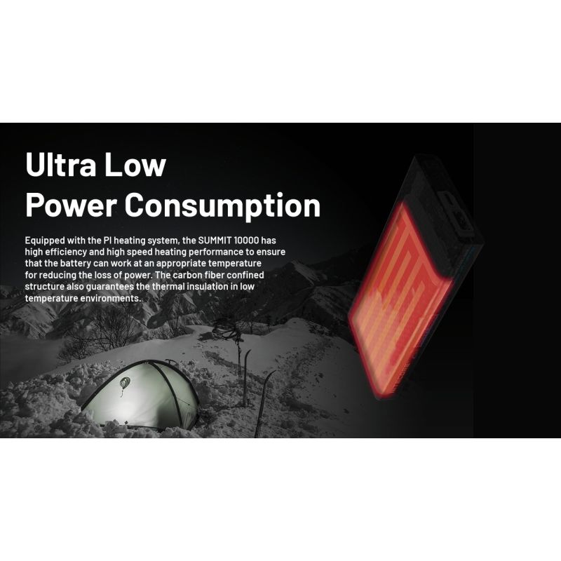 Nitecore Summit 10000 Powerbank | Extrem Kyla -40°C Uppvärmningsfunktion Kolfiber IPX5 Tålig Bärbar Laddare