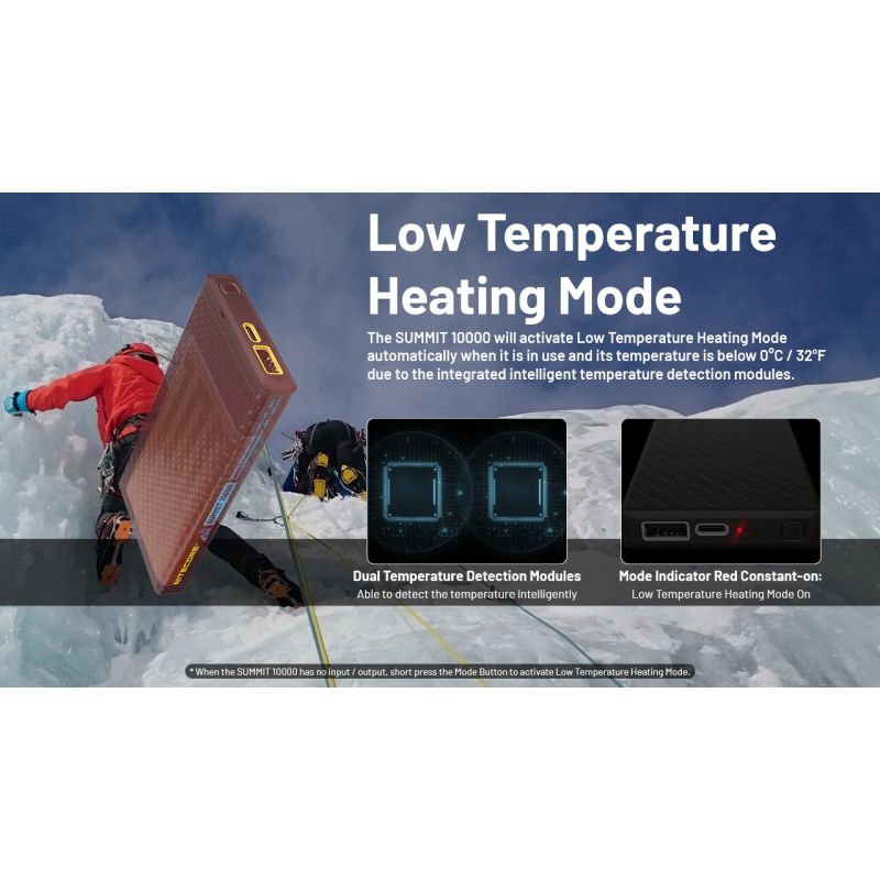 Nitecore Summit 10000 Powerbank | Extrem Kyla -40°C Uppvärmningsfunktion Kolfiber IPX5 Tålig Bärbar Laddare