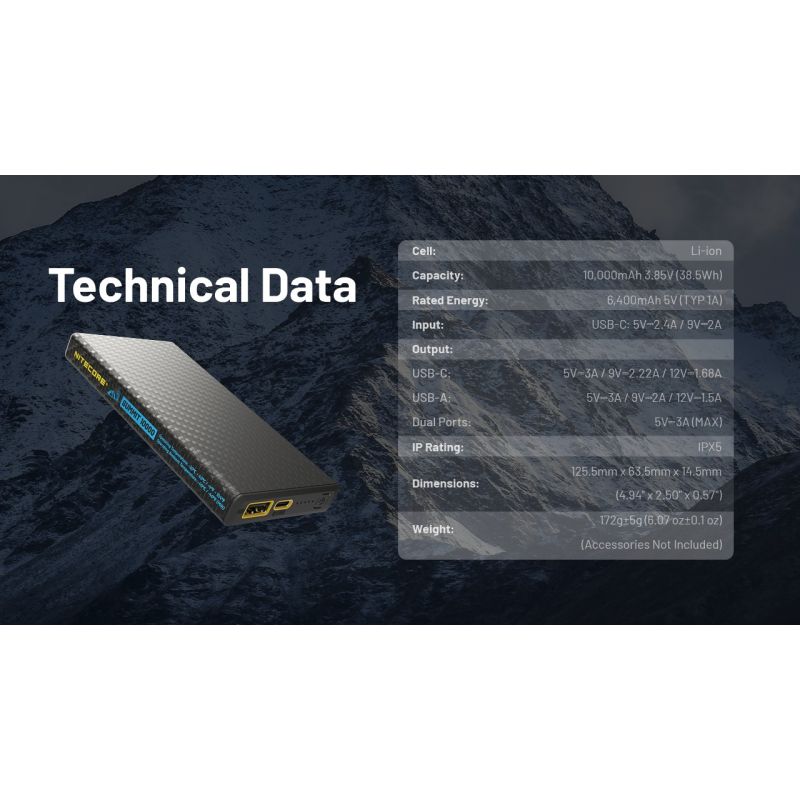 Nitecore Summit 10000 Powerbank | Extrem Kyla -40°C Uppvärmningsfunktion Kolfiber IPX5 Tålig Bärbar Laddare