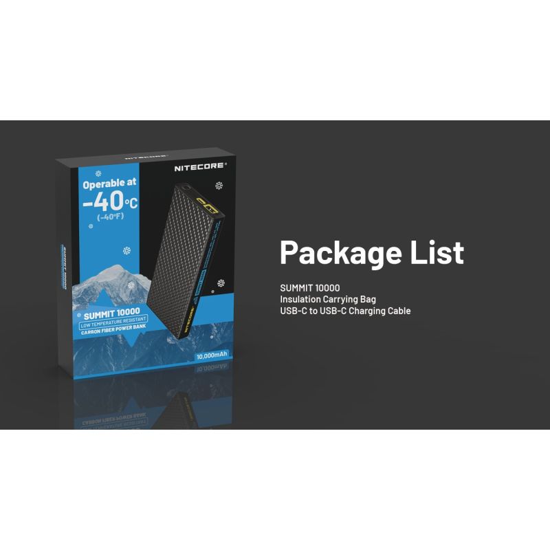 Nitecore Summit 10000 Powerbank | Extrem Kyla -40°C Uppvärmningsfunktion Kolfiber IPX5 Tålig Bärbar Laddare