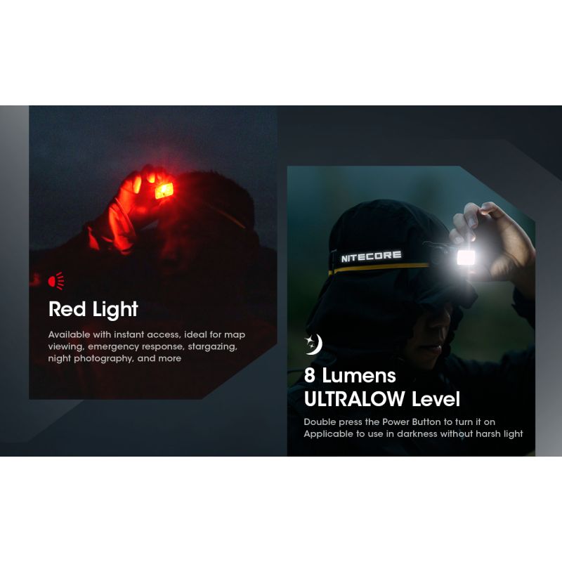 Upptäck Nitecore NU50 1400 lumen LED-strålkastare med inbyggt batteri idealisk för utomhusbelysning och äventyr