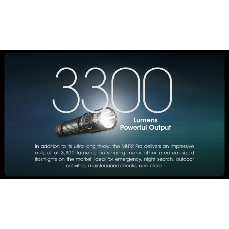 Nitecore MH12 Pro LED-ficklampa 3300 Lumen USB-C uppladdningsbar för utomhusäventyr och nattvandringar